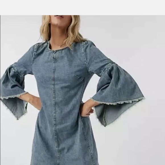 Free People Blue Backless Dress with Bell Sleeves - Picture 2 of 7